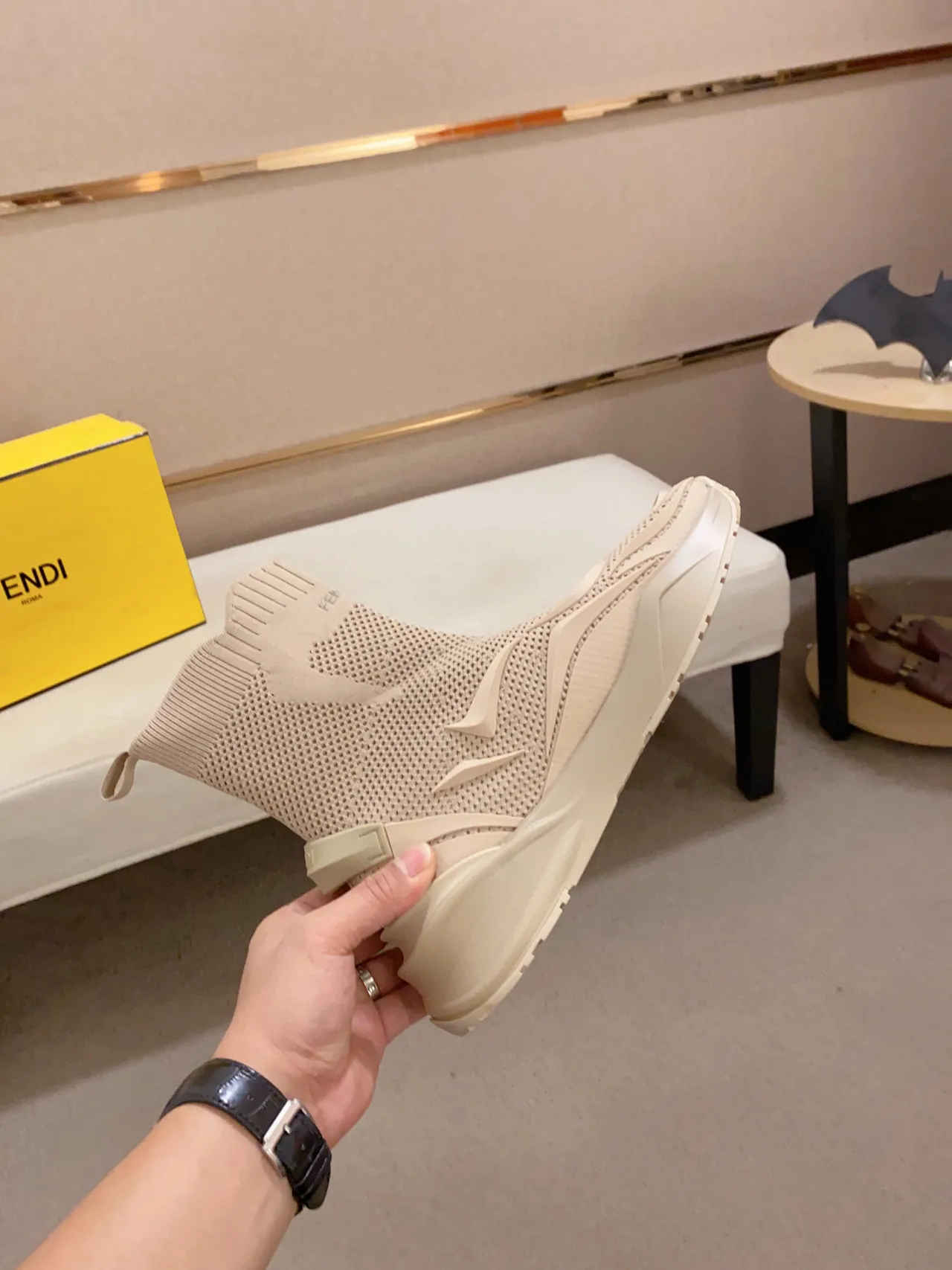 Fendi Speed Trainer Beige 针织袜套式厚底运动鞋 2