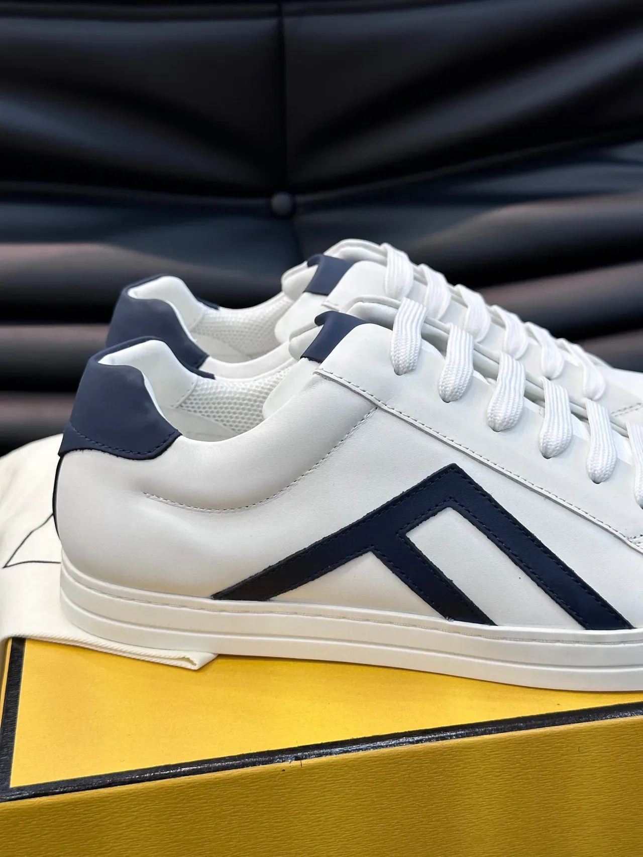 Fendi White and Navy Leather Lifestyle Sneakers 4