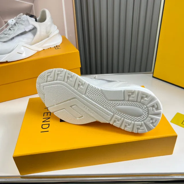 Fendi White Sculpted Sole Translucent Mesh Overlay Chunky Sneakers 2