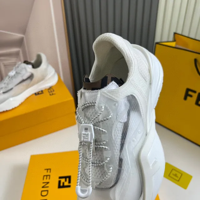 Fendi White Sculpted Sole Translucent Mesh Overlay Chunky Sneakers 3