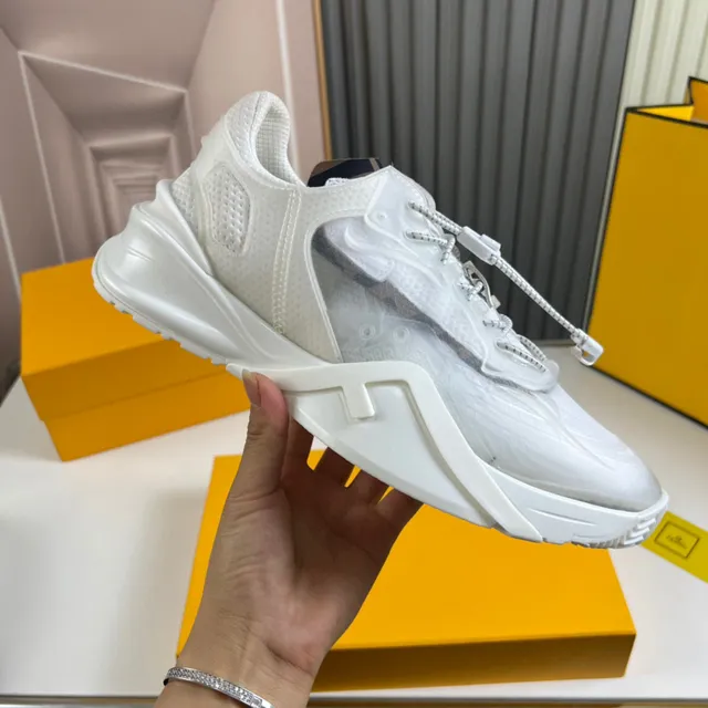 Fendi White Sculpted Sole Translucent Mesh Overlay Chunky Sneakers 4