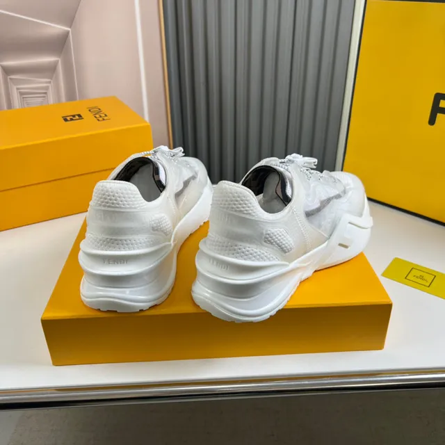 Fendi White Sculpted Sole Translucent Mesh Overlay Chunky Sneakers 6