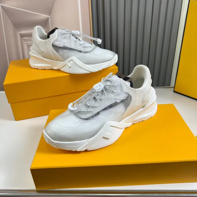 Fendi White Sculpted Sole Translucent Mesh Overlay Chunky Sneakers 7