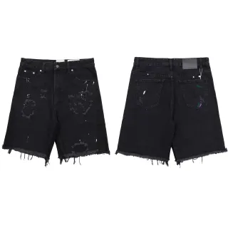 Gallery Dept Distressed Paint-Splattered Black Denim Shorts