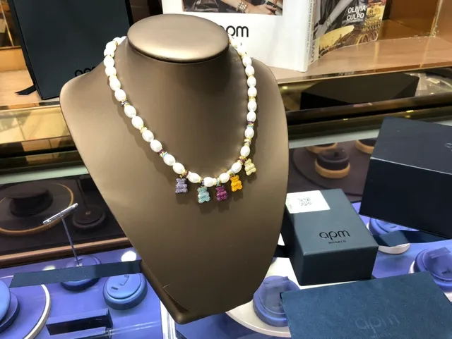 apm Monaco White Multicolor Pearl Strand Enamel Bear Charms Necklace 1