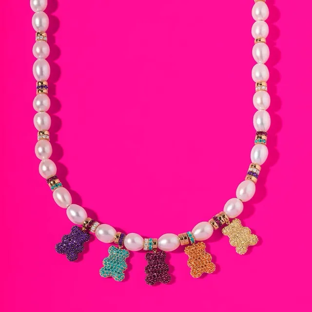 apm Monaco White Multicolor Pearl Strand Enamel Bear Charms Necklace 2