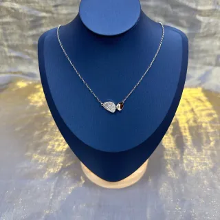 Asymmetrical Dual-Pendant Pavé and Cabochon Necklace