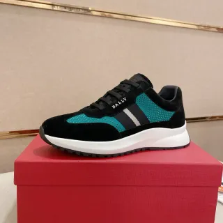 Bally Black Blue Suede Teal Perforated Mesh Sneakers