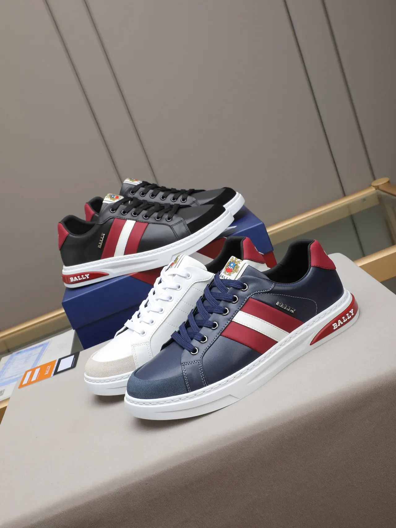 BALLY Black Red Leather Upper Side Stripe Panel Lifestyle Sneakers 2