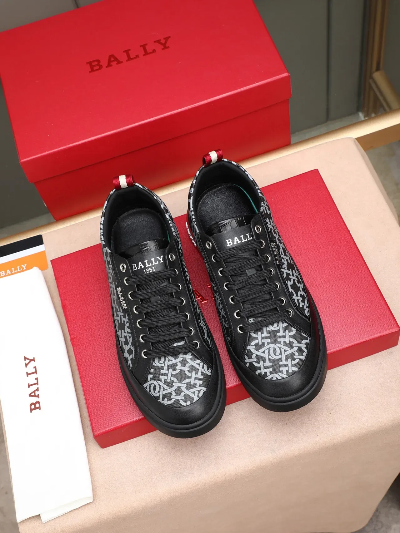 BALLY Monogram-Print Black and Red Platform Lifestyle Sneaker 2