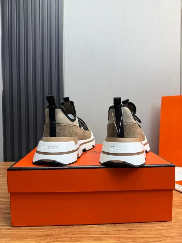 Beige and Black Chunky Layered Sole Suede Mesh Sneaker 3