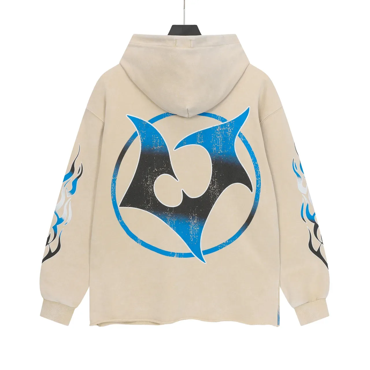 Hoodie Beige et Bleu Oversized avec Impression Graphique Avant et Arrière 3