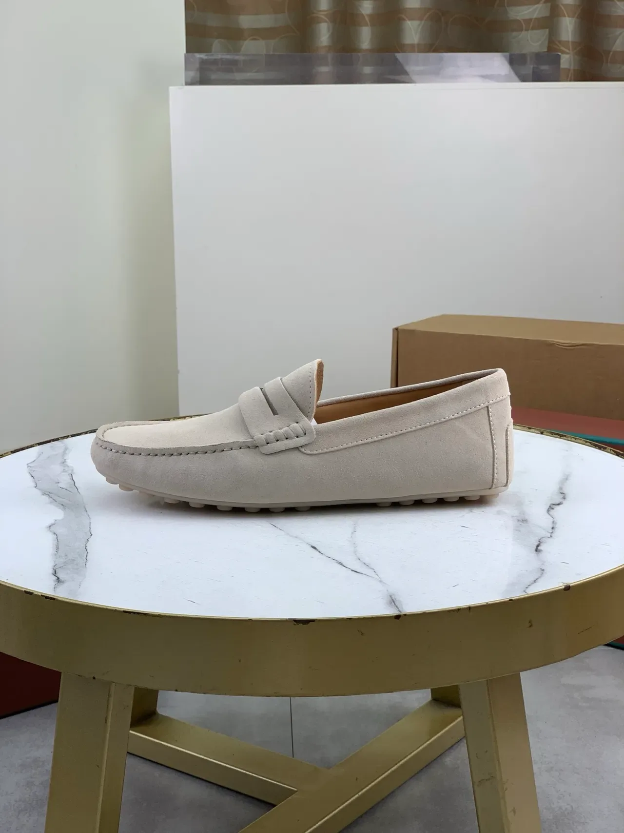 Beige Suede Penny Strap Loafers 5