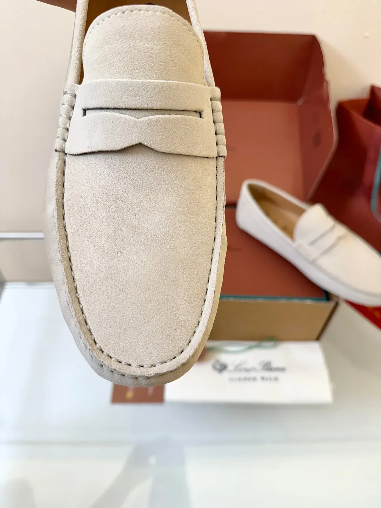Beige White Penny Suede Upper Loafer 3
