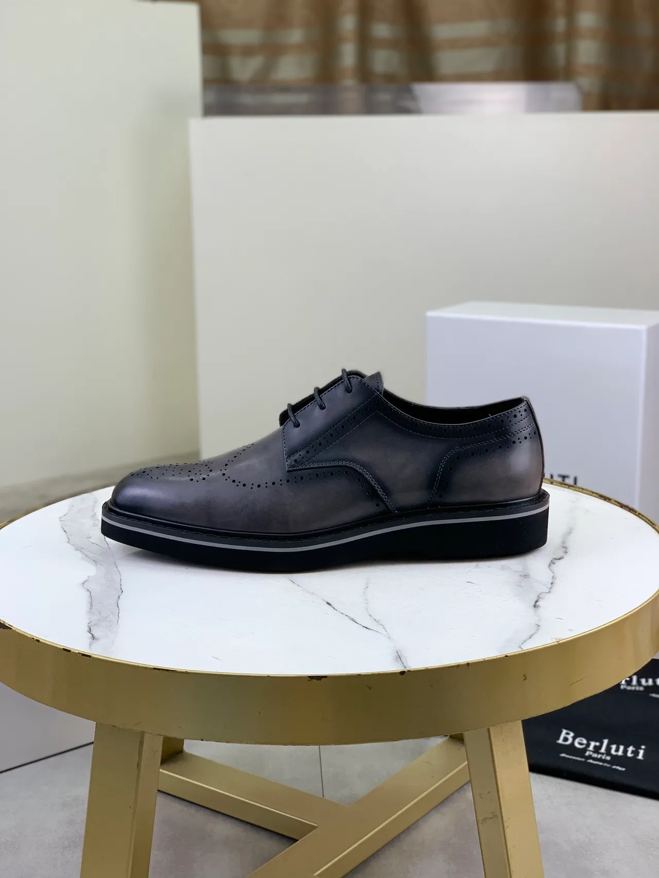 BERLUTI Black Gray Wingtip Cap-Toe Construction Brogue 6