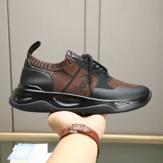 Berluti Marron Noir Tricot Maille Supérieure Cuir Superpositions Style de Vie Sneakers