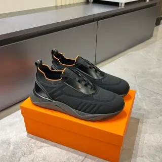 Black and Orange Knit Slip-On Sneakers