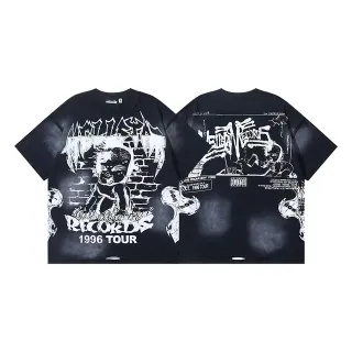 Camiseta oversized con estampado gráfico blanco y negro