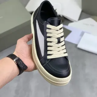 Black Beige Leather Upper Contrast Side Panel Sneakers