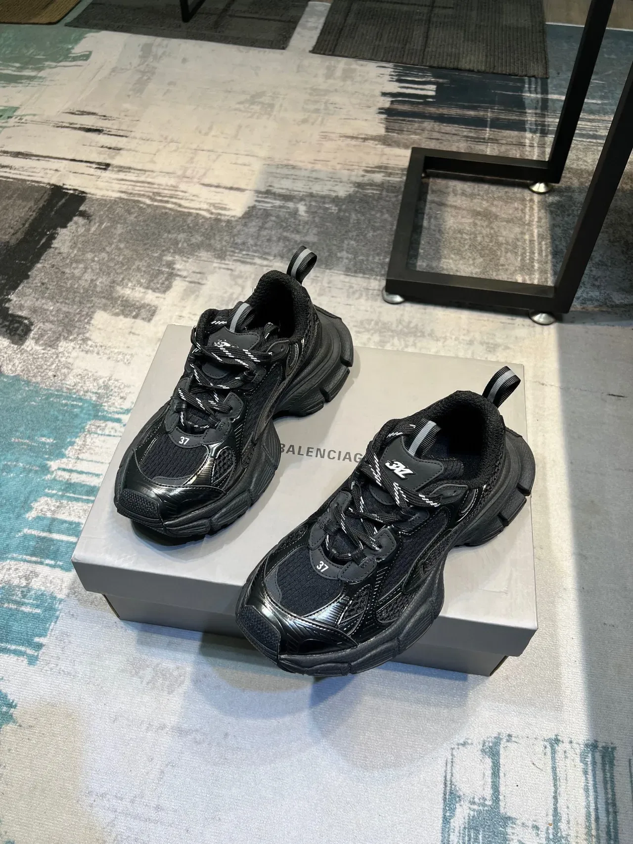 Black Chunky Sole Mesh and Synthetic Overlay Lifestyle Sneaker 4