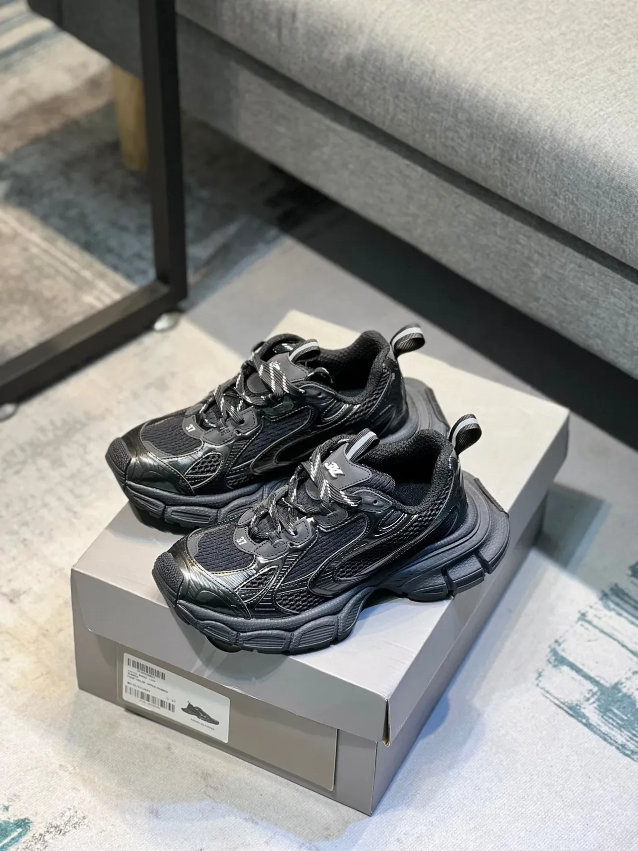 Black Chunky Sole Mesh and Synthetic Overlay Lifestyle Sneaker 7
