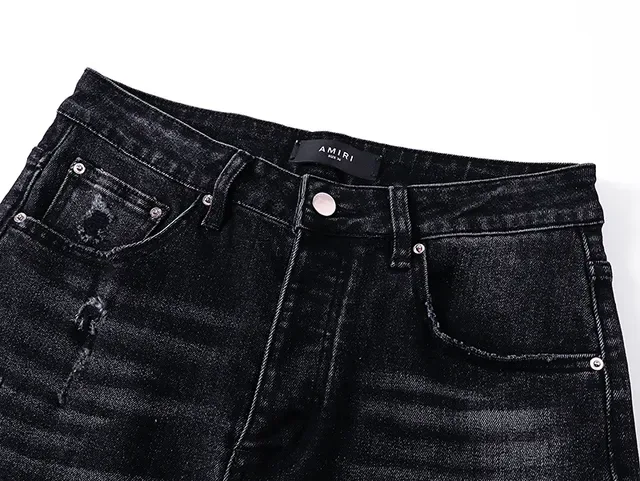 بناطيل جينز سوداء distressed مطرزة floral slim-fit 4