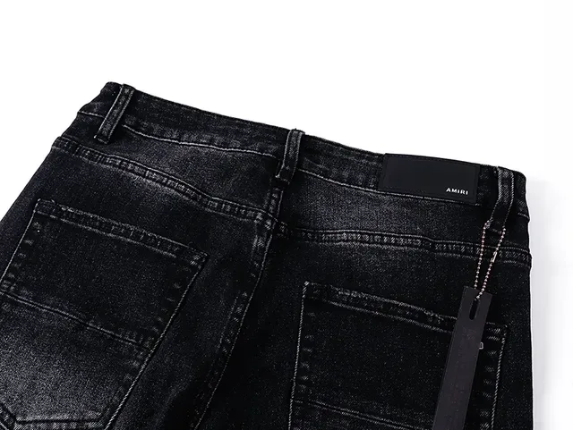 بناطيل جينز سوداء distressed مطرزة floral slim-fit 5
