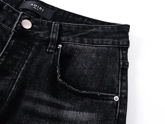 بناطيل جينز سوداء distressed مطرزة floral slim-fit 6