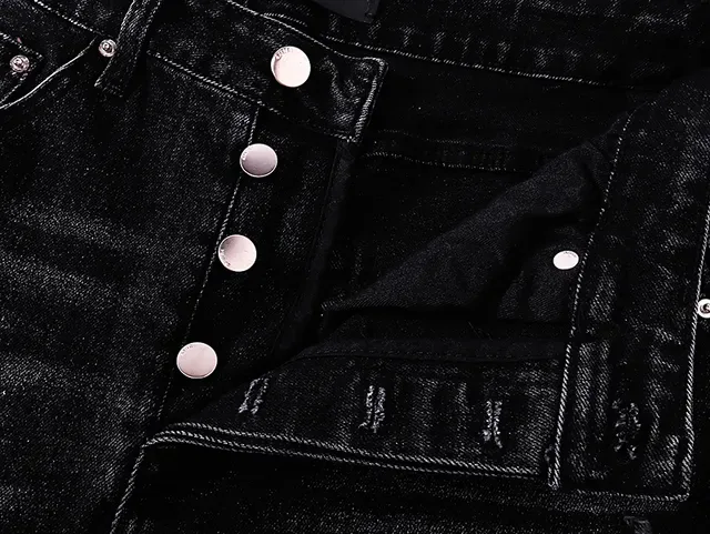 بناطيل جينز سوداء distressed مطرزة floral slim-fit 8