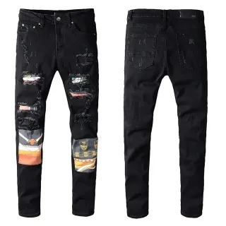 Black Distressed Patchwork Slim-Fit Jeans