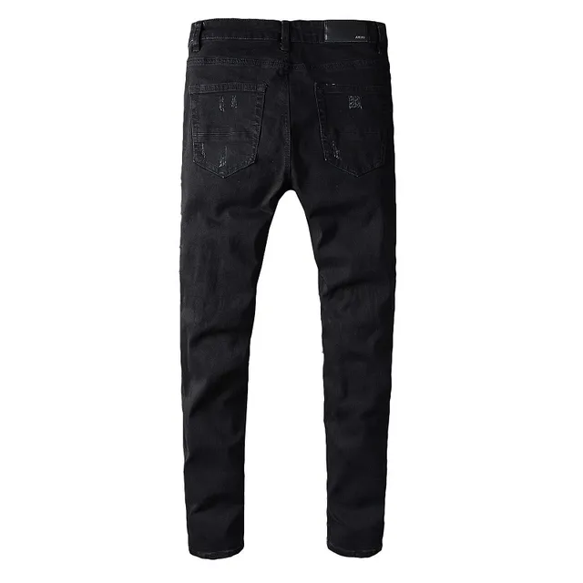 Black Distressed Patchwork Slim-Fit Jeans 2