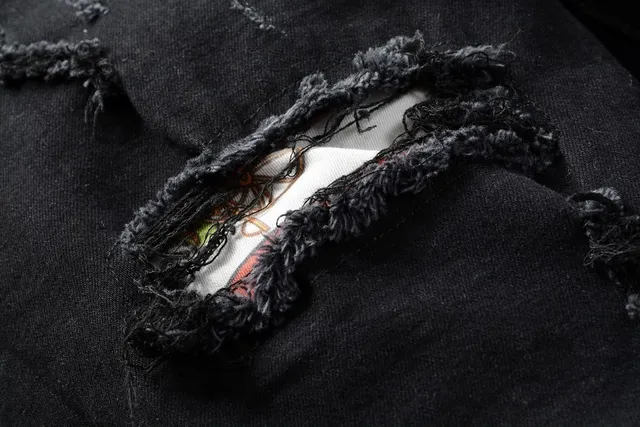 Black Distressed Patchwork Slim-Fit Jeans 5