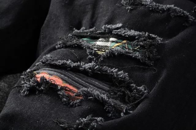 Black Distressed Patchwork Slim-Fit Jeans 8