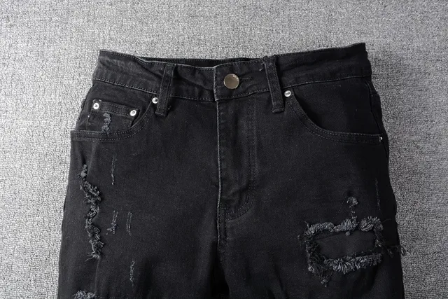 Black Distressed Patchwork Slim-Fit Jeans 10