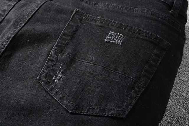 Black Distressed Patchwork Slim-Fit Jeans 16