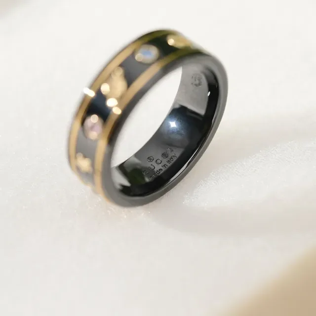 Anneau de bande émail noir doré inlay trim 2