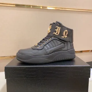 حذاء رياضي جلدي أسود وذهبي high top