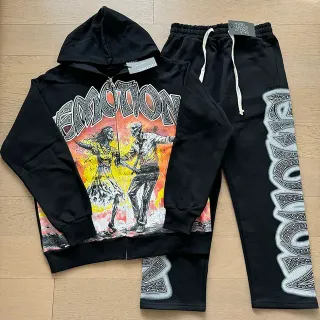 Black Graphic-Print Zip-Up Hoodie and Side-Print Jogger Tracksuit