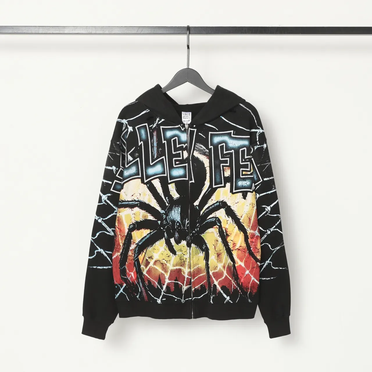 Black Graphic Spider Web Print Full-Zip Hoodie 5