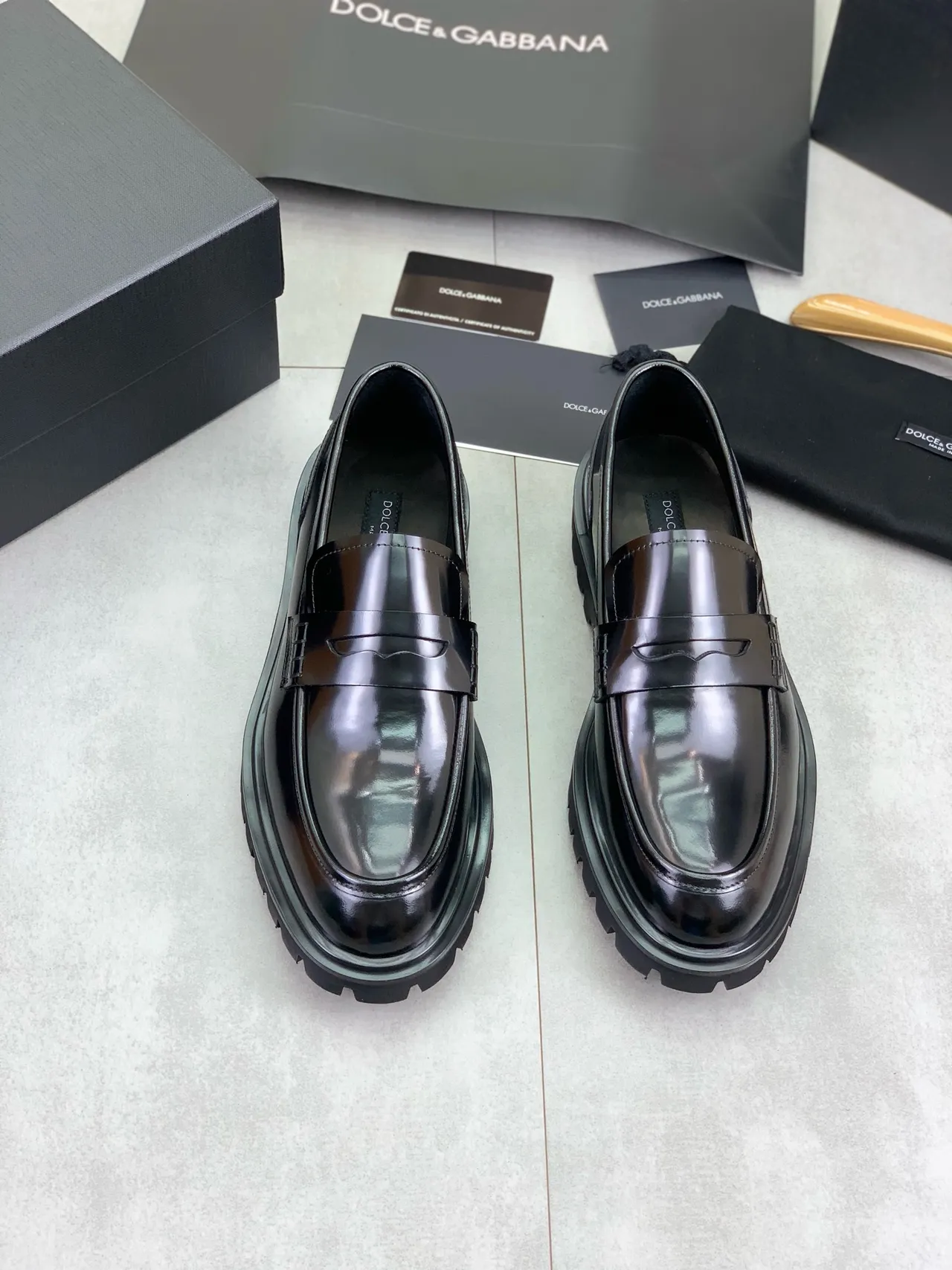 Black High-Gloss Patent Leather Penny Strap Loafer 5