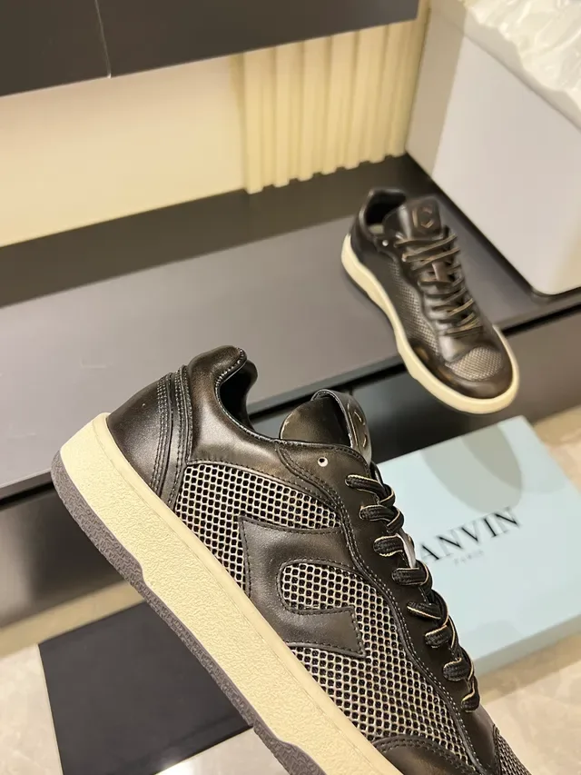 Black Leather and Mesh Panel Lifestyle Sneakers 3