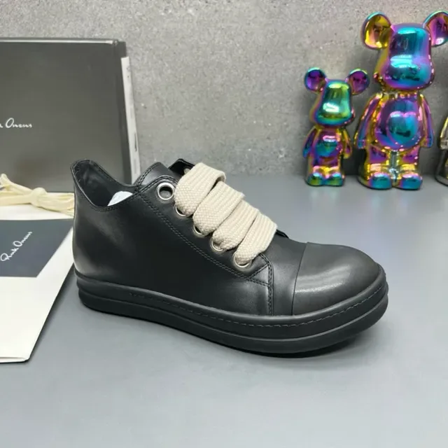 Black Leather Cap-Toe Strap-Lace Sneakers 2