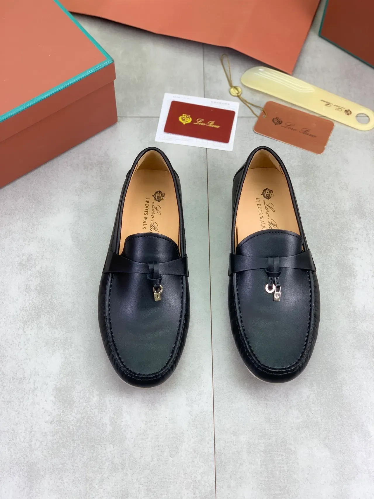 Black Leather Moccasin-Stitched Strap Loafers 4