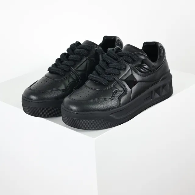 Black Leather Platform Sole Sneakers 2
