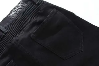 Jeans con paneles de rodilla estilo moto con cremallera negros 7