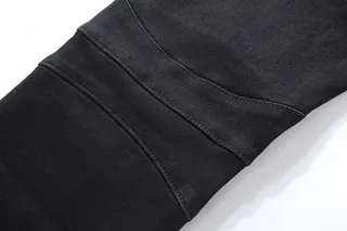 Jeans con paneles de rodilla estilo moto con cremallera negros 12