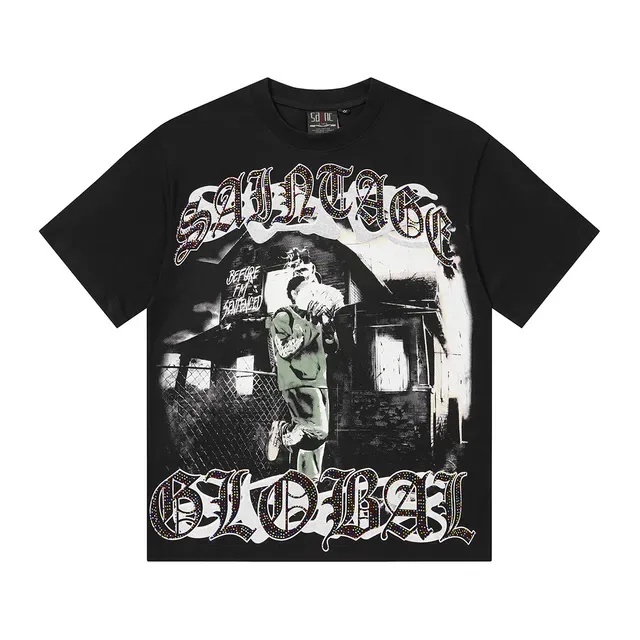 Black Oversized Graphic-Print Crewneck T-Shirt 3