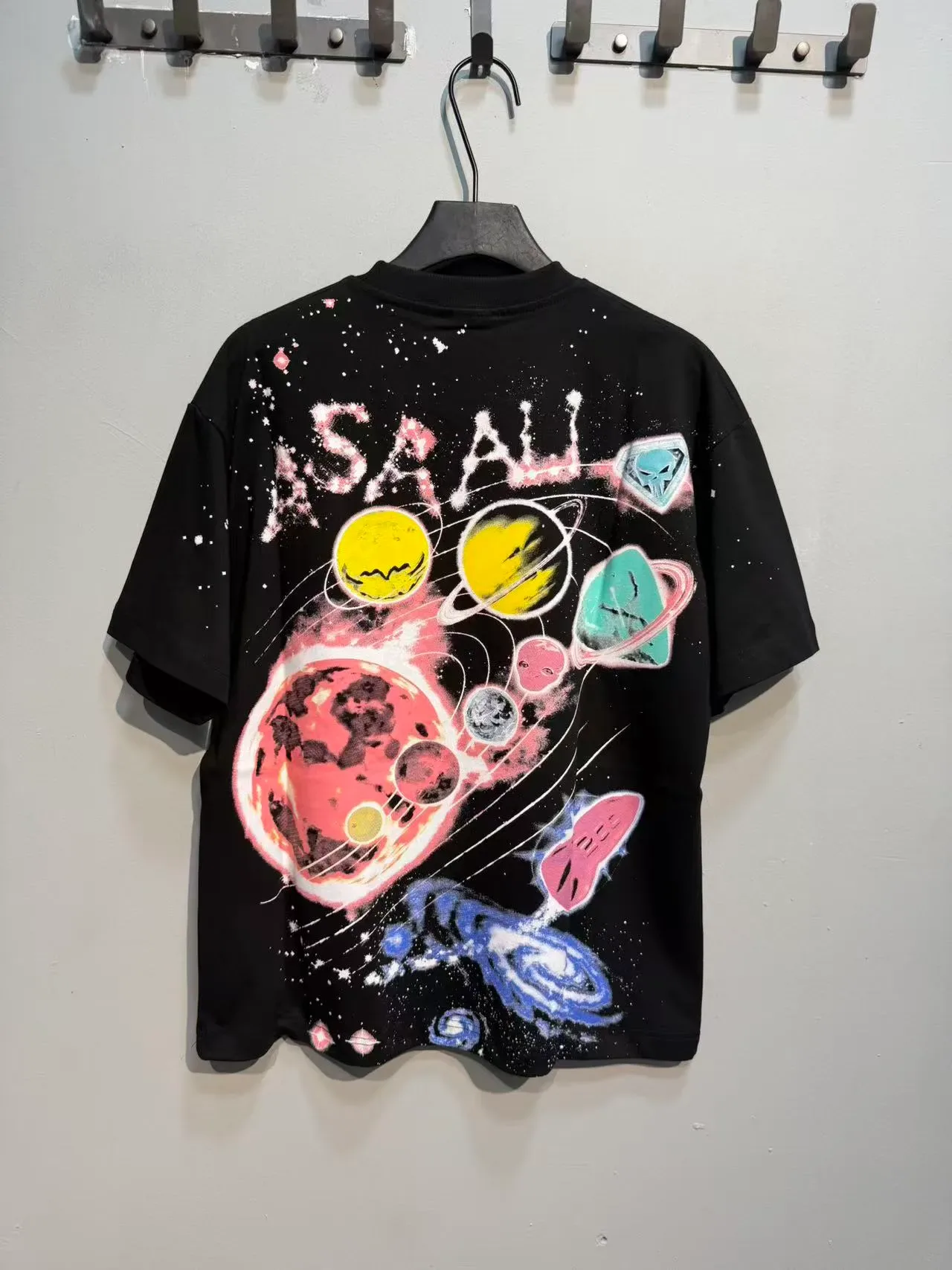 Black Oversized Graphic Print Space Theme T-Shirt 7