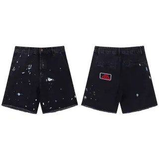 Black Paint-Splatter Distressed Denim Shorts
