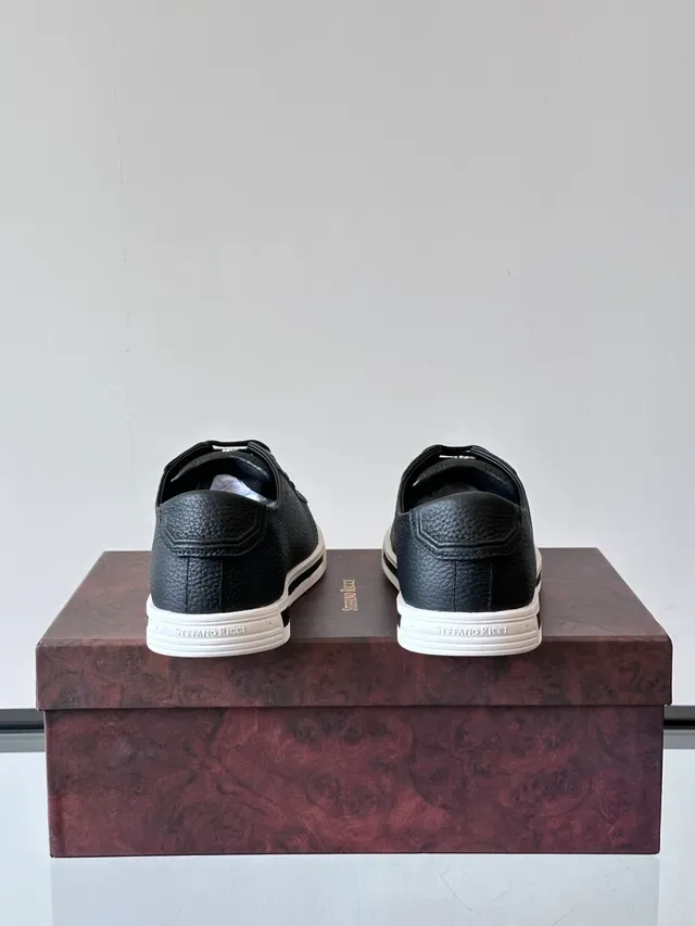 Black Pebbled Leather Low-Top Sneakers 3